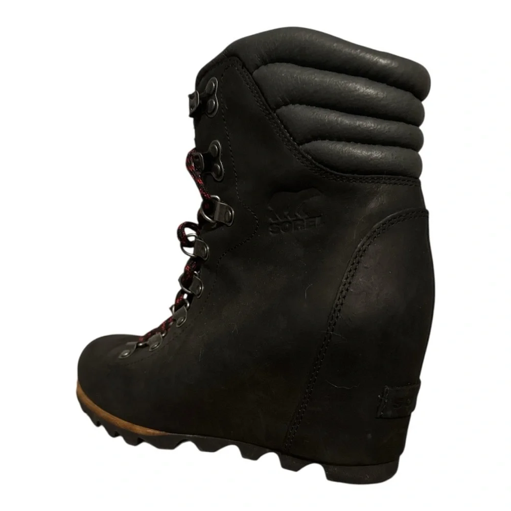 Sorel Black Lace Up Wedge Boots with Weatherproof Design - Picture 6 of 10